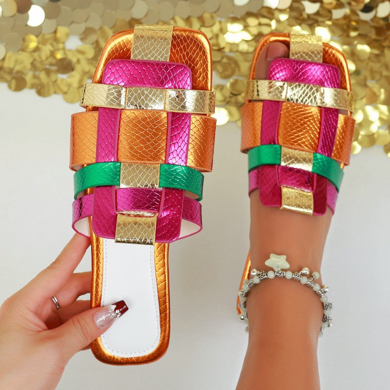 Clara Duval Multicolor Strap Flat Sandals