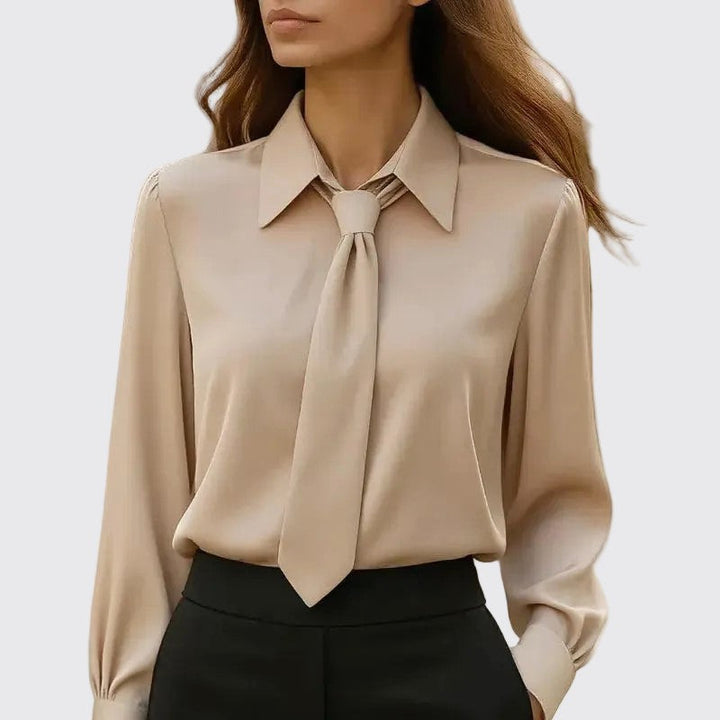 Clara Duval Office Blouse with Front Tie