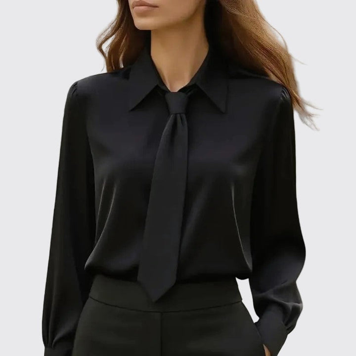 Clara Duval Office Blouse with Front Tie