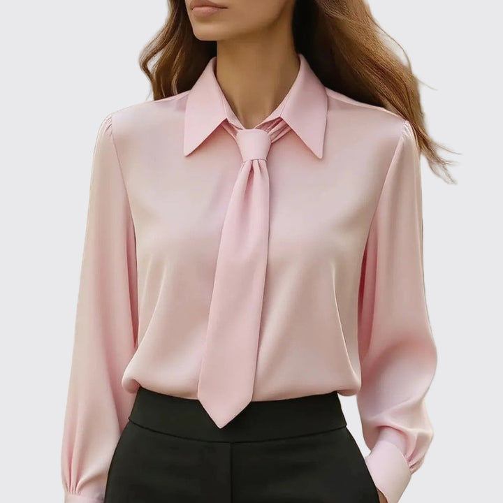 Clara Duval Office Blouse with Front Tie
