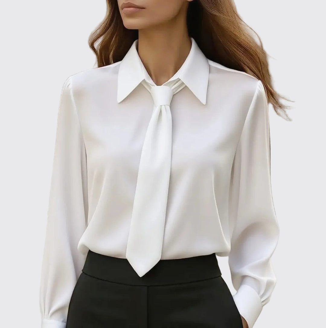 Clara Duval Office Blouse with Front Tie