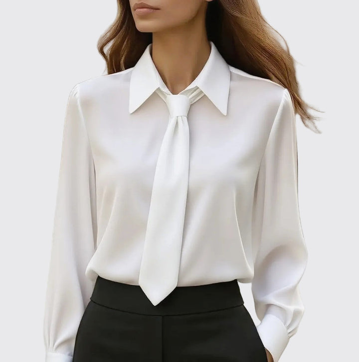 Clara Duval Office Blouse with Front Tie