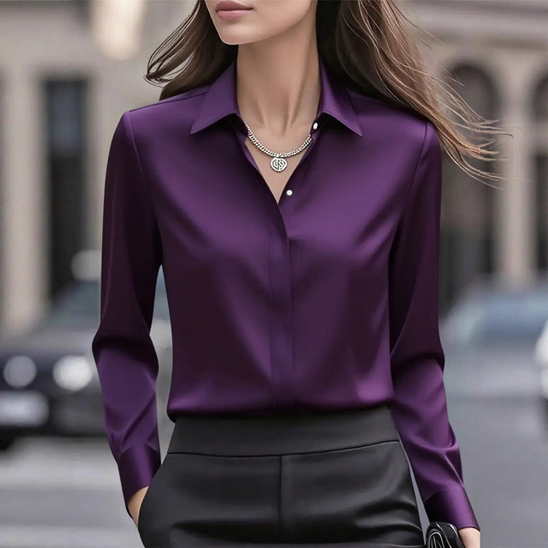 Clara Duval Office Blouse with Turn-Down Collar