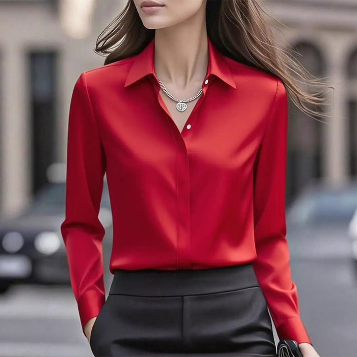 Clara Duval Office Blouse with Turn-Down Collar