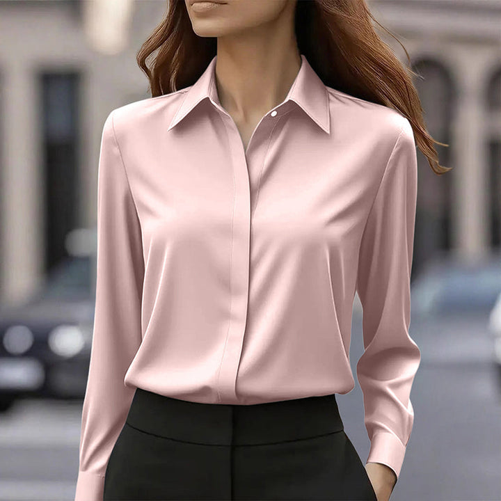 Clara Duval Office Blouse with Turn-Down Collar