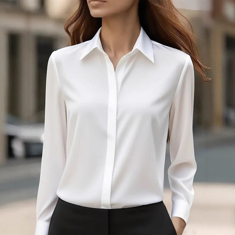 Clara Duval Office Blouse with Turn-Down Collar
