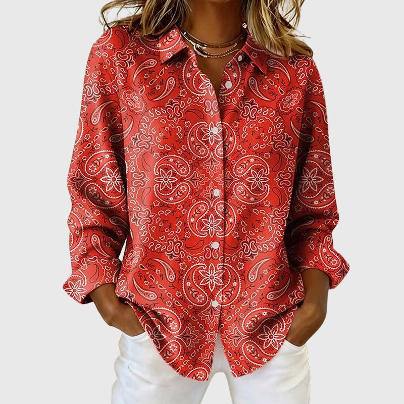 Clara Duval Paisley Print Button-Up Blouse