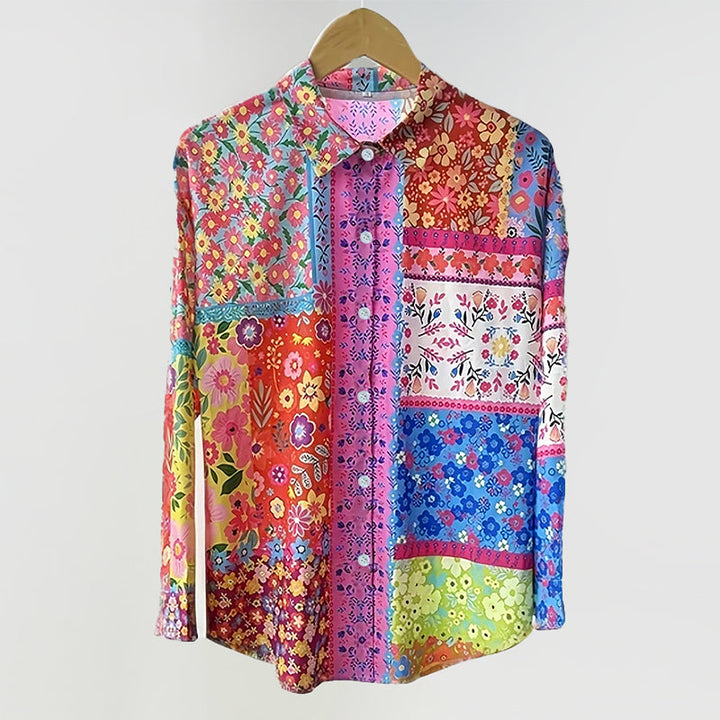 Clara Duval Patchwork Floral Button Blouse