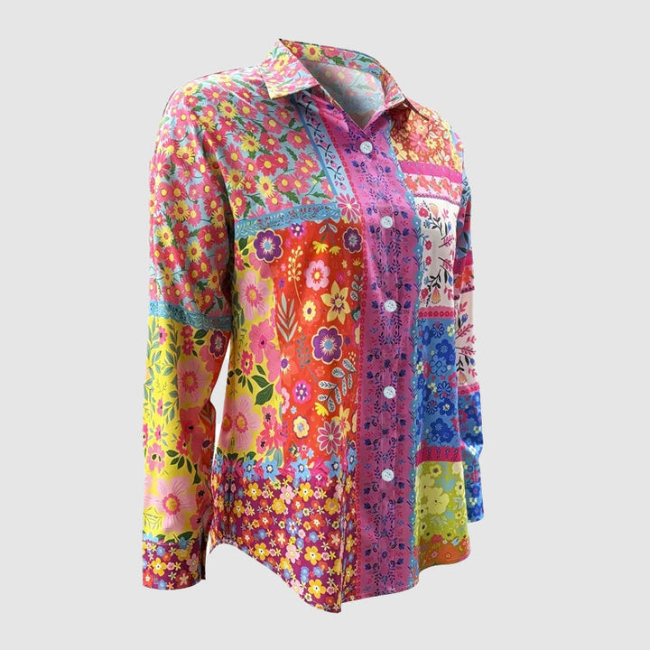 Clara Duval Patchwork Floral Button Blouse