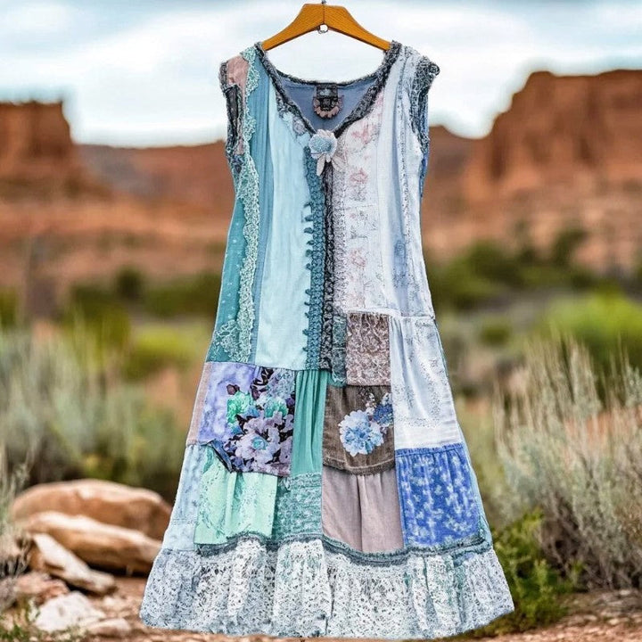 Clara Duval Patchwork Maxi Dress with Lace Trim