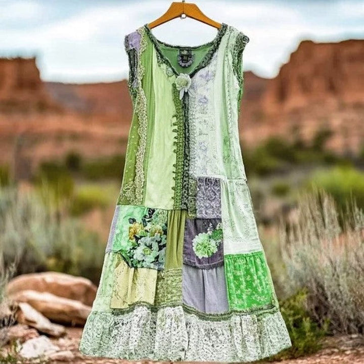 Clara Duval Patchwork Maxi Dress with Lace Trim