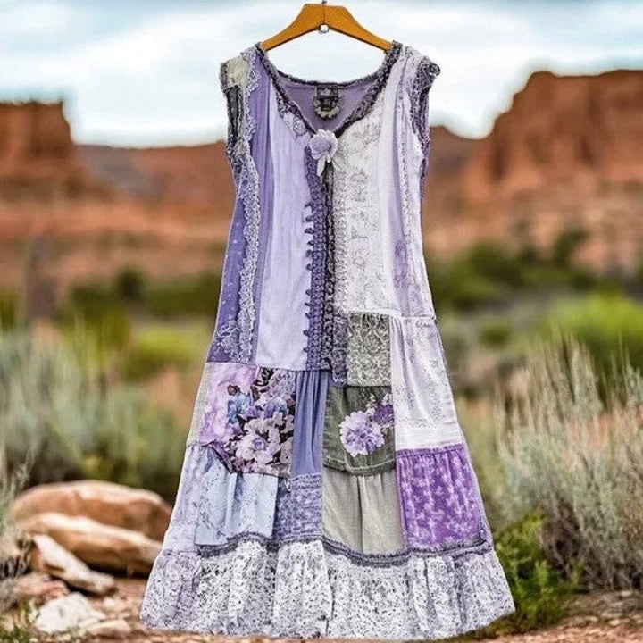 Clara Duval Patchwork Maxi Dress with Lace Trim