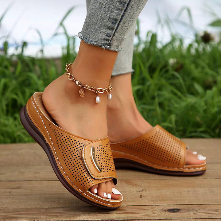 Clara Duval Perforated Wedge Sandals