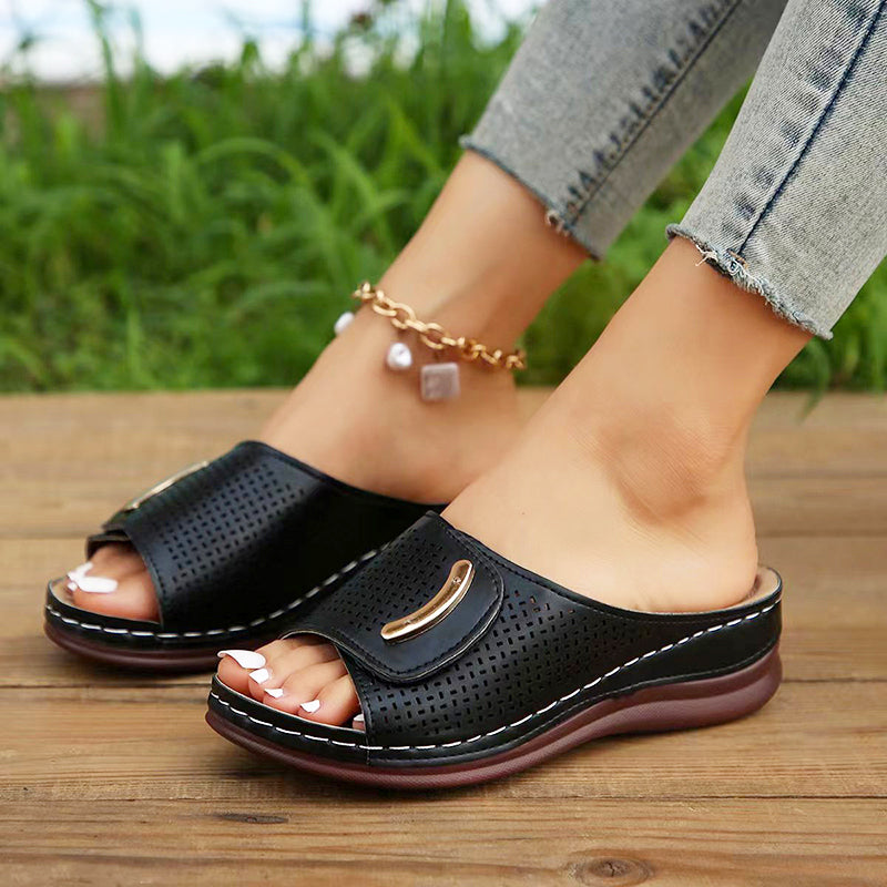 Clara Duval Perforated Wedge Sandals