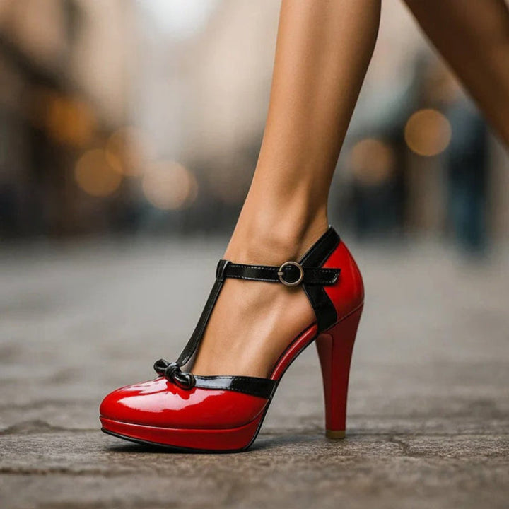 Clara Duval Platform Heels with Bow Tie and T-Strap