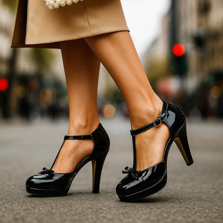 Clara Duval Platform Heels with Bow Tie and T-Strap