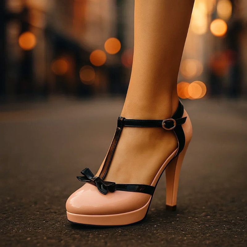 Clara Duval Platform Heels with Bow Tie and T-Strap