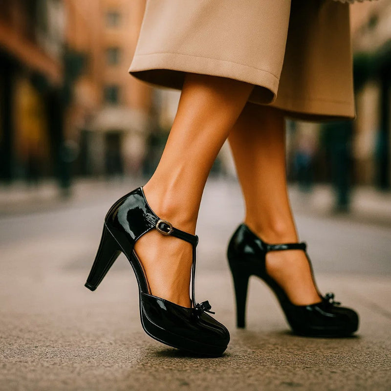 Clara Duval Platform Heels with Bow Tie and T-Strap