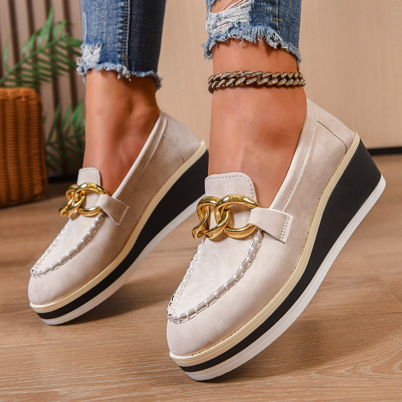 Clara Duval Platform Loafers with Chain Detail