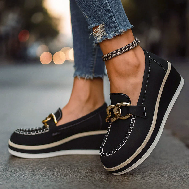 Clara Duval Platform Loafers with Chain Detail