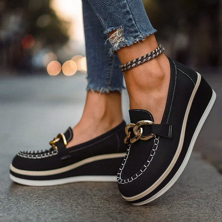 Clara Duval Platform Loafers with Chain Detail