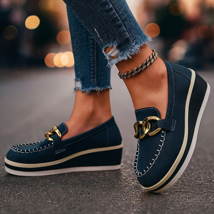Clara Duval Platform Loafers with Chain Detail