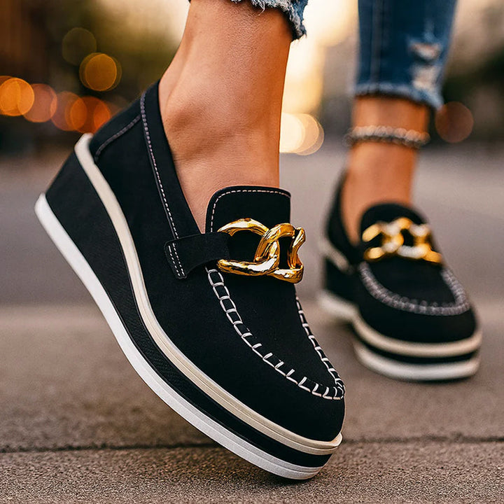 Clara Duval Platform Loafers with Chain Detail