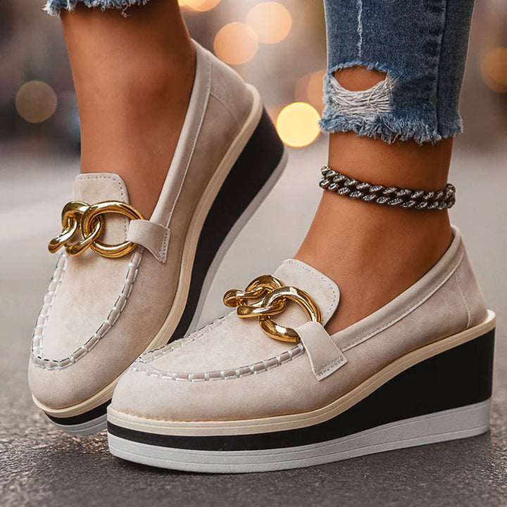 Clara Duval Platform Loafers with Chain Detail