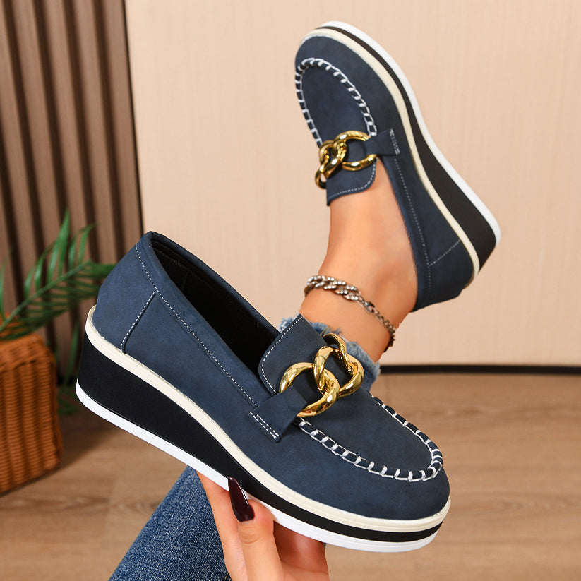 Clara Duval Platform Loafers with Chain Detail