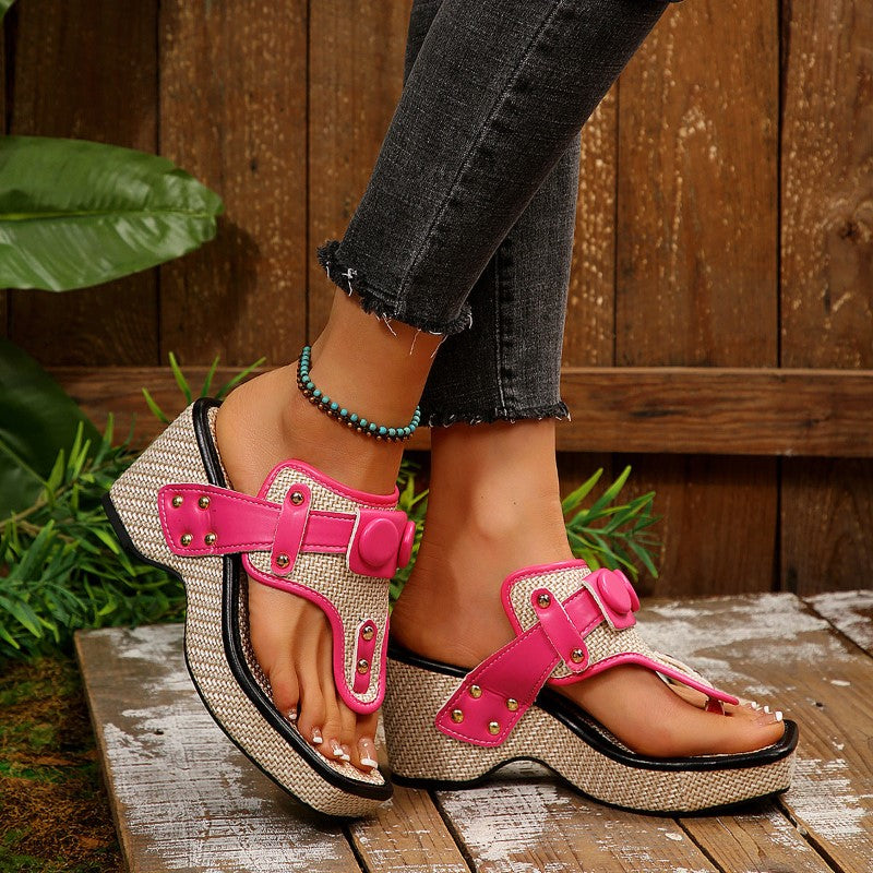 Clara Duval Platform Sandals with Button Accents