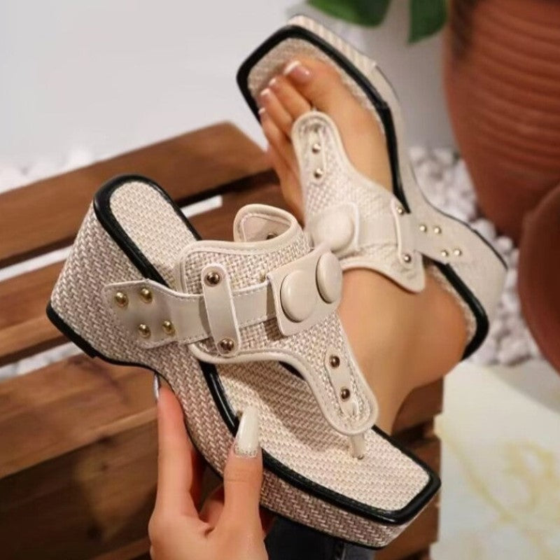 Clara Duval Platform Sandals with Button Accents