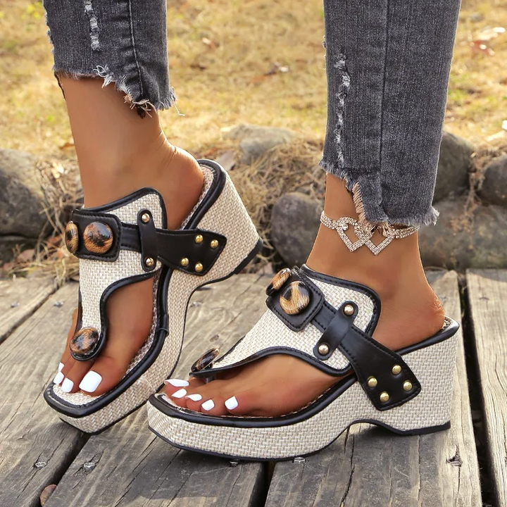 Clara Duval Platform Sandals with Decorative Buckles