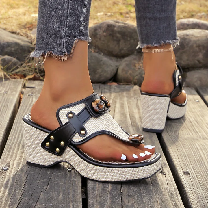 Clara Duval Platform Sandals with Decorative Buckles