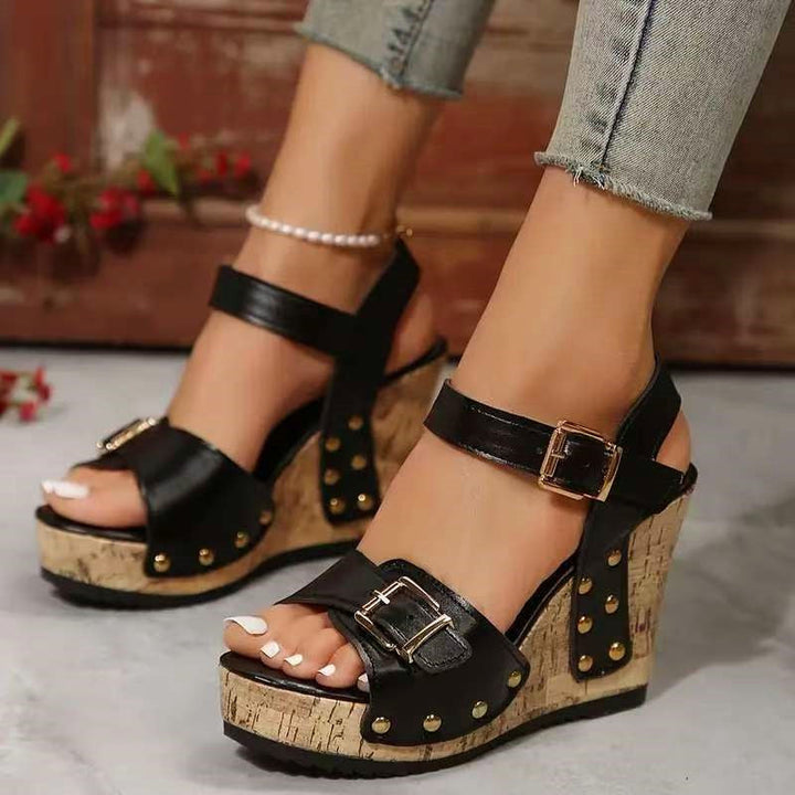 Clara Duval Platform Wedge Sandals with Cork Heel