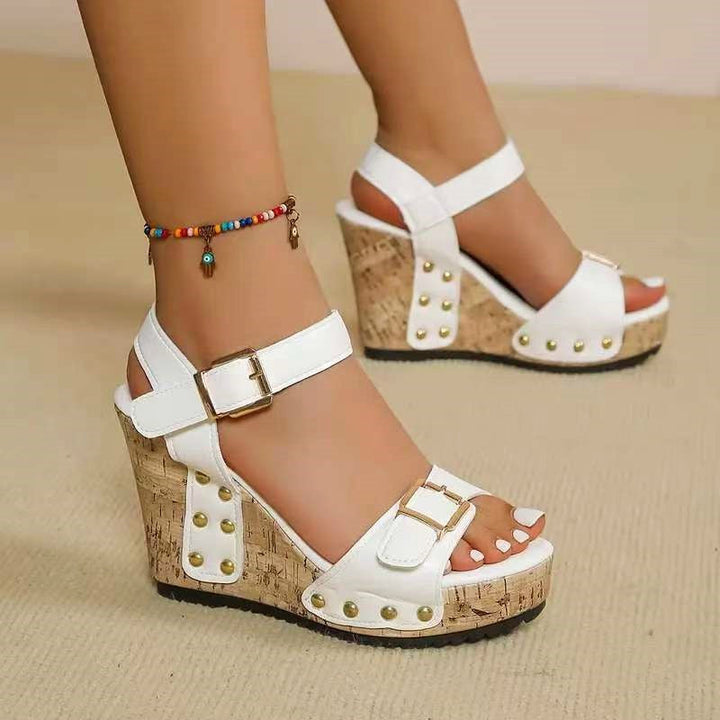 Clara Duval Platform Wedge Sandals with Cork Heel