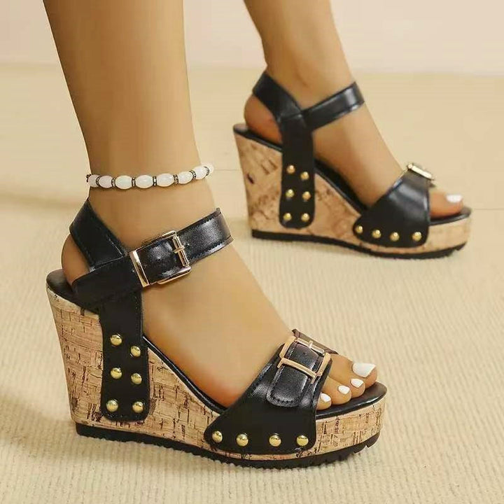 Clara Duval Platform Wedge Sandals with Cork Heel