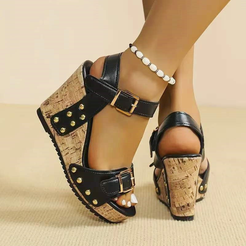 Clara Duval Platform Wedge Sandals with Cork Heel