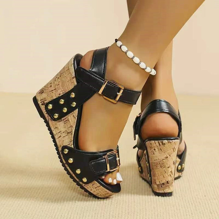 Clara Duval Platform Wedge Sandals with Cork Heel