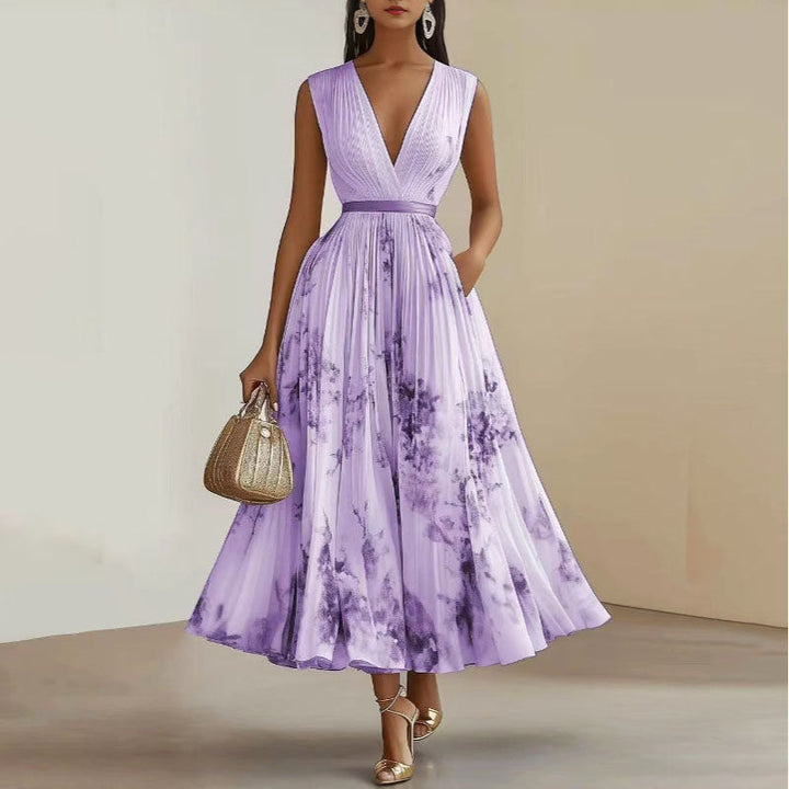 Clara Duval Pleated Floral Midi Dress