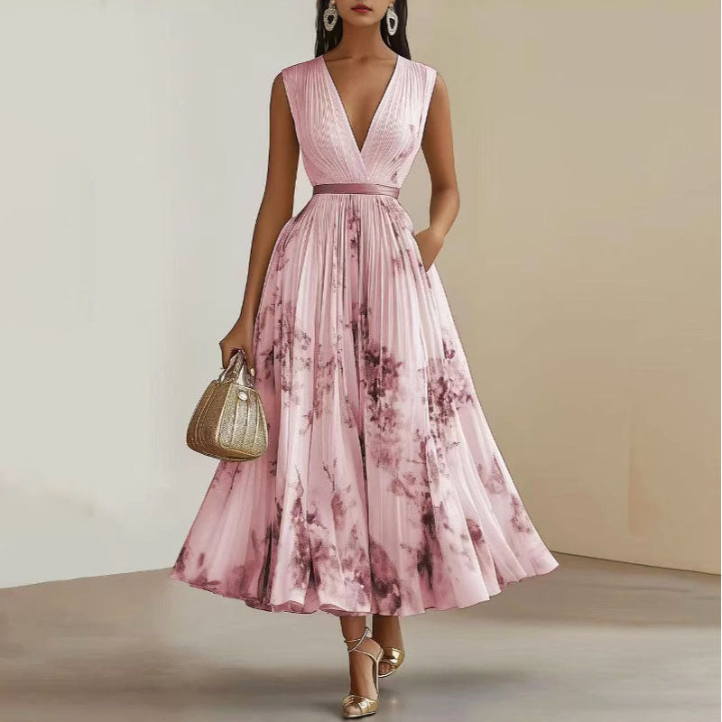Clara Duval Pleated Floral Midi Dress