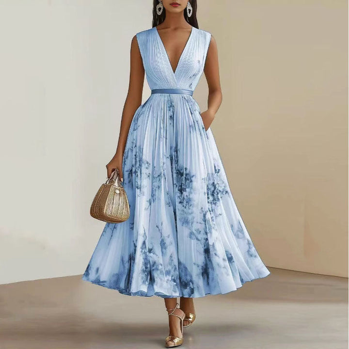 Clara Duval Pleated Floral Midi Dress