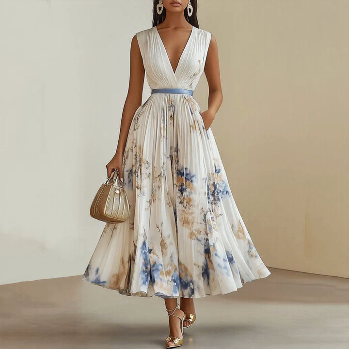 Clara Duval Pleated Floral Midi Dress