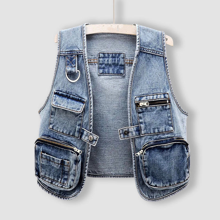 Clara Duval Pocket Detail Denim Vest