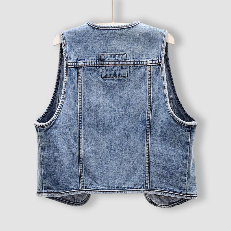 Clara Duval Pocket Detail Denim Vest