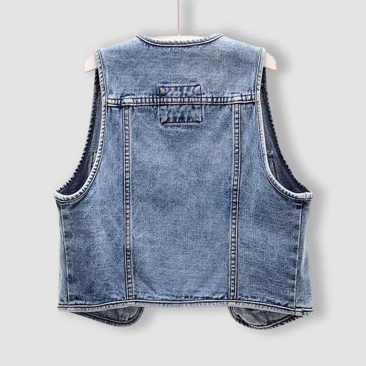 Clara Duval Pocket Detail Denim Vest