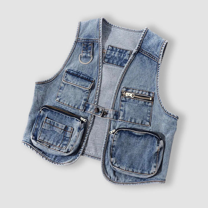 Clara Duval Pocket Detail Denim Vest