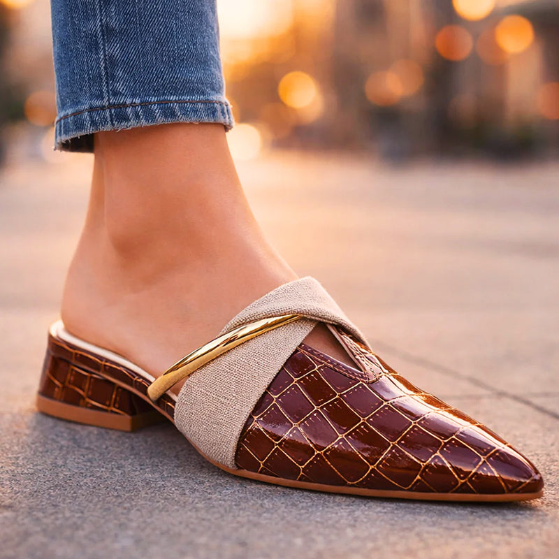 Clara Duval Pointed Mules with Gold Accent