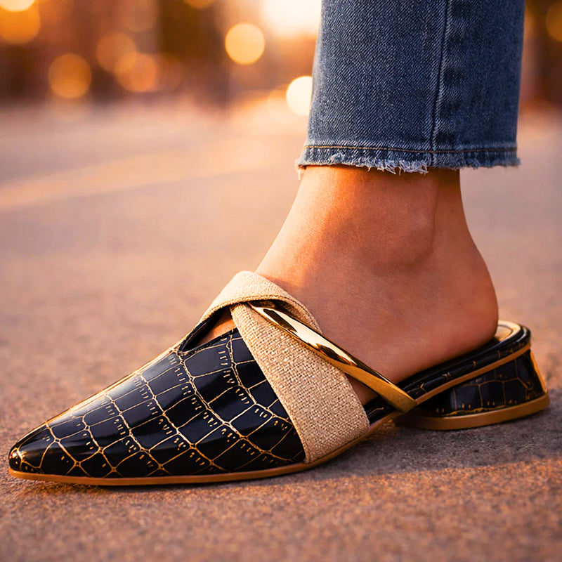 Clara Duval Pointed Mules with Gold Accent