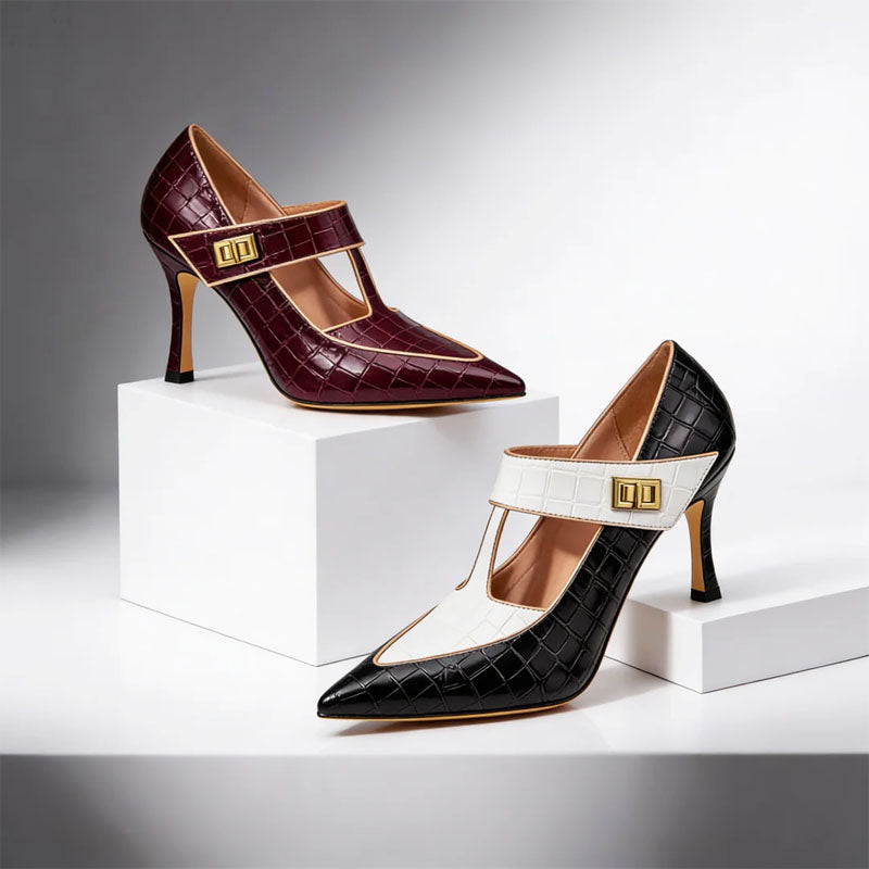 Clara Duval Pointed Toe T-Strap Heels