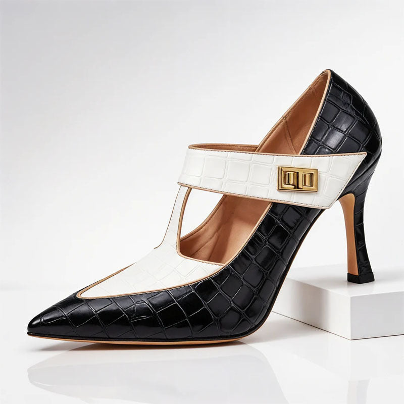 Clara Duval Pointed Toe T-Strap Heels